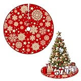 HAPPOW Weihnachtsbaum Decke Rund Rot 90cm, Christmas Tree Skirt Teppich,...