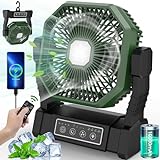 Camping Ventilator mit LED-Licht, Wiederaufladbarer Camping Fan mit Haken &...