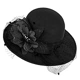 Damen Bowler Fedora Hut mit breiter Krempe, Vintage-Schlapphut aus Filz mit...