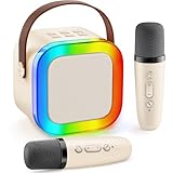 Gontence Karaoke Maschine mit 2 Mikrofonen - Beige Karaoke Mikrofone...