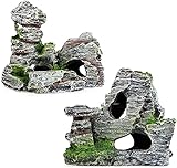 2pcs Aquarium Rock Cave Dekoration mit Grün Gras für Fische Garnelen...