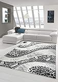 Teppich modern Wohnzimmerteppich mit Leoparden Muster in grau schwarz Creme...