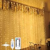 Bowfar Lichtervorhang innen 3x3m, 300 LEDs USB Lichterketten Vorhang 8 Modi...