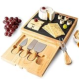 Käsebrett aus Holz mit Schieferplatte, inkl. 4-teiligem Käsemesser-Set,...