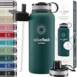 Trinkflasche Edelstahl ACTIVE FLASK + Strohhalm (3 Deckel) BPA-frei,...