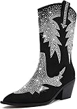 VERISSON Damen Western Stiefeletten Glitzer Cowboy Ankle Boots Strass mit...