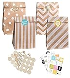 PAKNOR® Papiertüten Braun, 40 stk Kraftpapiertüten Geschenktüten Papier...