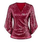Wanderbluse Damen Langarm Atmungsaktiv Damen-Paillettenoberteil,...