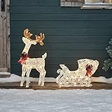 Lights4fun 70cm LED Rentier mit Schlitten warmweiß strombetrieben Timer...