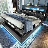 Polsterbett Doppelbett 180x200, LED Jugendbett Hydraulisches Bett...