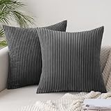 Slozzi 2er Set Kordsamt Kissenbezug Dunkelgrau 40x40cm Kissenbezüge...