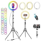 LED Ringlicht mit Stativ Handy 10 Zoll - 40 RGB-modi Dimmbare Selfie Licht...