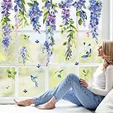 wondever Fenstersticker Blumen Blau Lila Fenster Aufkleber Hängende Blumen...