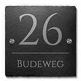 Schiefer Hausnummer & Straße Namen 20x20 cm Wunsch-Gravur Namensschild...