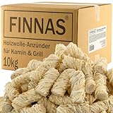 FINNAS 10 kg Holzwolle Premium Anzündwolle Anzünder Kaminanzünder 800...