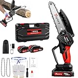 21V Akku Kettensäge mit 2x Akkus, 2 Kette, 6 Zoll Rot Kettensäge...