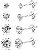 Yiorxu 4 Paar Ohrringe Silber 925 für Damen, Ohrstecker Silber 925, 5A+...