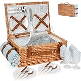 HappyPicnic Wicker Picknickkorb Besteckservice Picknickkorb Isolierter...
