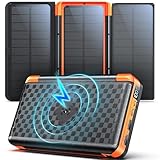 63200mAh Wireless Power Bank: Solar Powerbank mit 3 Solarpanel 22.5W USB C...
