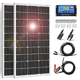 DOKIO Solarpanel 100W 2PC (200W) 18V Monokristallin(Hohe Leistung) Für 12V...