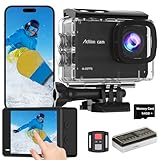 TIMNUT Touchscreen 4K60FPS Action Cam, Unterwasserkamera mit 64G SD Karte...