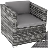 tectake® Poly Rattan bequemer Sessel mit Armlehnen, Outdoor Gartenmöbel...
