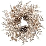 Hollyone 40cm Weihnachtskranz Türkranz, Champagner Gold Deko Kränze für...