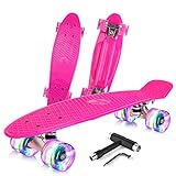 BELEEV Kinder Skateboard 22 Zoll mit LED Leuchtrollen Wheels, Komplette...