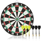 COM-FOUR® 7-teiliges Dart-Set, Klassische Dartscheibe mit 6 Steel-Darts...