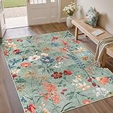 Grün Waschbarer Teppich Blumenmuster 120x170cm Blumen Boho Neutral Modern...