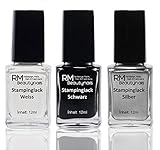 Stampinglack Set Weiss Schwarz Silber Nail Stamping Lack Stempellack...