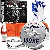 MAGFISHION Magnetfischen Set - 100 KG - Ø50mm - Neodym Magnet mit Seil...