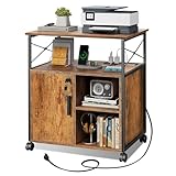 DEVAISE Druckertisch mit Ladestation, Rollcontainer mit Rollen und offenen...