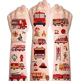 Feuerwehr Tattoo Kinder 10 Blatt,Hautfreundlich Feuerwehrauto Tattoos für...