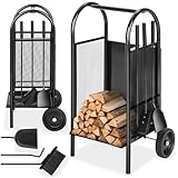 tectake® Kaminholzwagen, Holz Regal, Kaminholzregal, Brennholzregal aus...
