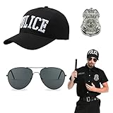 EUPSIIU 3 Stück Polizei Kostüm Set mit Polizei Hut Sonnenbrille Polizist...