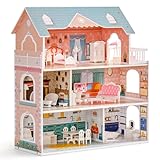 ROBUD Puppenhaus aus Holz mit Möbeln und Zubehör Mädchen Häuser...