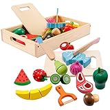 Dilpeak Spielküche Zubehör Holz, Kinderküchen Lebensmittel, Obst Gemüse...