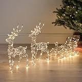 Lights4fun 2er-Set Rentiere mit Perlen und Schlitten | mit warmweißen...