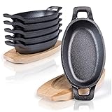 Amazy Gusseisen Servierpfanne 6er Set mit Holzuntersetzern - 15,4 x 9,5 cm...