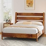 LUXOAK Massivholzbett 160x200 cm mit geneigtem Latten-Kopfteil, Mid-Century...