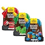 Pickerd Kuchenglasur 3er-Pack Rot, Blau & Grün – je 125 g – Vanille-...