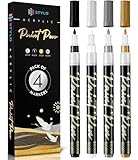 Stylo 4 Stück Metallic Marker Stifte Set – Weiß, Schwarz, Gold und...