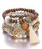 Boho 4 Stück Armbänder Holzperlen Quaste, Chakra für Frauen,...