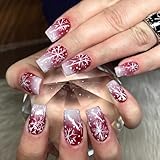 Künstliche Fingernägel, Weihnachtsschneeflocke, rotes Design, einfach...