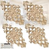Mikqky 4 Stück Holz Schnitzerei Ornament Applique - Verzierung Ecke Onlay...