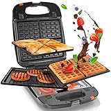 Duronic SWM60 3-in-1 Snackmaker - Belgische Waffeln, Sandwichtoaster und...