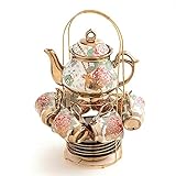 CHANJOON Gold Plated Red Rose Ceramic Tea Set, Vintage Tea Set with Teapot,...