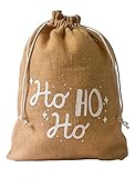 | 3 Jutebeutel, Jutesäckchen mit Baumwollkordel und „Ho Ho Ho“-...