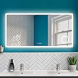 HAPAOSO Badspiegel mit Beleuchtung 160x80cm, Badezimmer LED Spiegel mit Uhr...